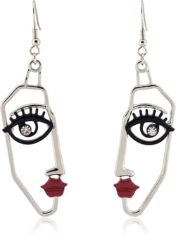 Artistic Face Drop Earrings - Elegant Statement Accessory for Women Silver