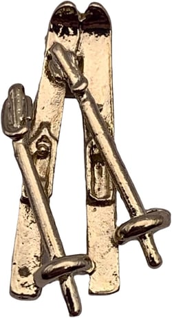 StockPins Gold Skis Lapel Pin – Vintage Ski Pin for Jackets, Hats, Backpacks – Ideal Souvenir or Ski Patrol Pin for Men and Women