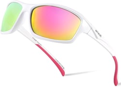 Myiaur Polarized Sunglasses for Women Lightweight Sports Eyewear for Running Cycling Fishing M8165 A2 White Frame/Yellow Mirrored Lens