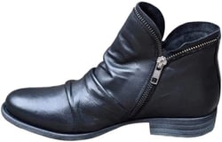 Womens Vintage Leather Walking Ankle Boots with Zipper Low Heel Flat Booties Comfort Waterproof Walking Hiking Shoes US 7.5 Black