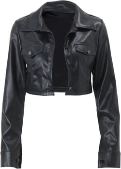 Women Cropped Leather Jackets, Faux Leather Motorcycle Jacket Moto Biker Coat Y2k Short Lightweight Bomber Coats Large Black