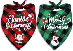 2 Pack Christmas Dog Cat Bandana Set, Holiday Red and Green Buffalo Winter Bib for Large Medium Small Puppies Pets
