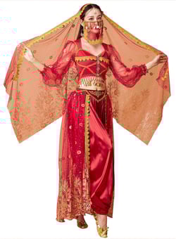 Women's Aladdin Jasmine Princess Dress Up Party Belly Dance Halloween Performance Costumes Cosplay Outfits Small 04-wine Red