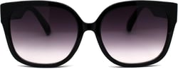 Womens Mod 90s Rounded Horn Rim Oversize Sunglasses Black Smoke
