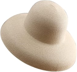 Wide Brim Straw Cloche Sun Hats for Women Summer UV Protection Woven Foldable Fisherman Sun Hats for Girl One Size Beige