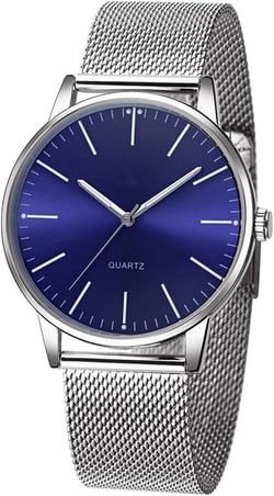 SENRUD Men's Watch Ultra-Thin Minimalist Stainless Steel Mesh Strap Fashion Casual Waterproof Wrist Watch for Men Silver blue