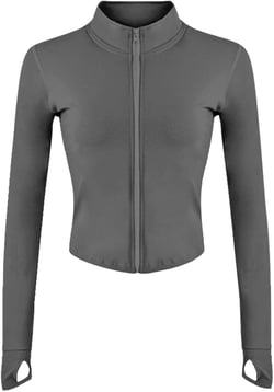 Womens Athletic Full Zip Workout Jacket Running Yoga Slim Fit Jacket with Thumb Holes X-Large Grey