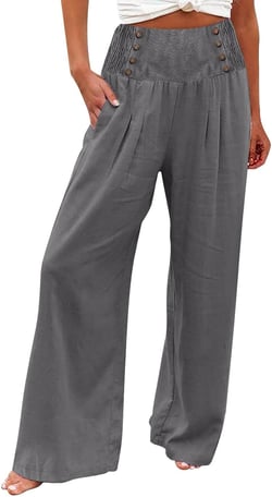 Women Linen Palazzo Pants 2024 Summer Wide Leg Elastic High Waist Casual Loose Beach Travel Lounge Pants with Pockets