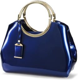 HOXIS Charm Glossy Metal Grip Structured Shoulder Handbag Women Satchel Navy