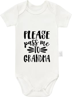 Please Pass Me to Grandma Bodysuits, Infant Boys Girls Unisex Newborn Cotton Romper Short Sleeve Outfits 0-24 Months 18-24Months White