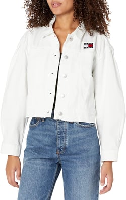 Tommy Hilfiger Women's Everyday Trucker Denim Jean Jacket X-Large White Rinse Wash