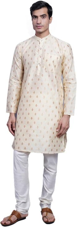 WINTAGE Men's: Banarasi Art Silk Cotton Kurta Pajama 48 Cream