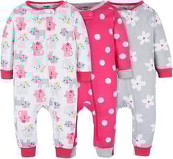 Onesies Brand Baby Girls' 3-Pack Snug Fit One-Piece Cotton Pajamas 5T Dots & Kitties