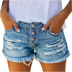 Women's Frayed Hem Denim Shorts High Waist Stretchy Cutoff Jean Shorts Distressed Bermuda Summer Casual Hot Shorts X-Large Blue