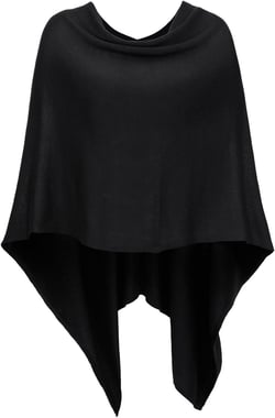 DJT Womens Solid Knit Short Asymmetric Wrap Poncho Topper One Size Black