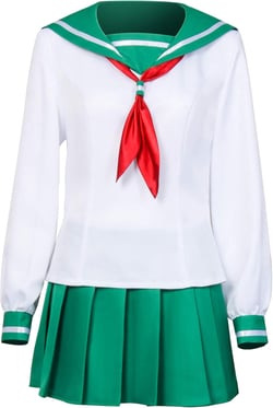 Kagome Higurashi Costume Women Anime School Girls Green Sailor Dress Tops Skirt Uniform Set XX-Large