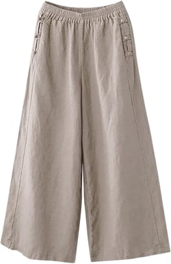 Wide Leg Pants Woman High Waist Cotton Linen Summer Casual Pants with Pockets Loose Palazzo Pants Beach Boho Trousers Medium Beige
