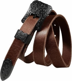 Women' Dress Belt Skinny Belt Ladies Waist Belt Genuine Full leather Belt 3/4" or 1" Wide, Multi-Style Options 38 Style a - Black Buckle/Brown Belt
