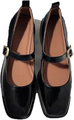 Square Toe Faux-Leather Mary Janes Oxfords - Womens Retro Mid Block Heel Buckle Strap Platform Dress Shoes 5 Black