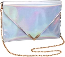 Goclothod Shoulder Bag Fashion Women Holographic Envelope Clutch Handbag Chain Crossbody Bag Tote Purse Silver