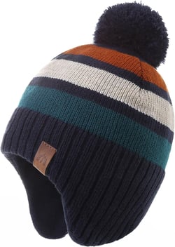 Boys Winter Hat Baby Beanies with Earflap Upgrade Fleece-Lined Skiing Toddler Hat 3-5T B-green Stripes