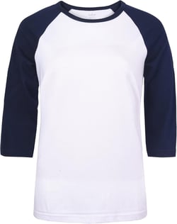 Cottonbell Women's Baseball Quarter Sleeve Tee Shirt Large White/Navy