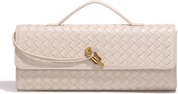 Evening Woven Crossbody Bags for Women Casual Fashion Shoulder Handbag Vegan Leather Clutch Purse Beige