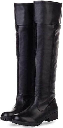 Han shan Cosplay Boots Shoes Unisex Knee High Riding Boots Leather Tall Boots 8-8.5 Women/7.5-8 Men Black