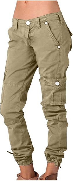 Womens Plus Size Parachute Pants Fashion Loose Fit Cargo Pants Casual Outdoor Slacks Streetwear with Side Flap Pockets Medium Khaki