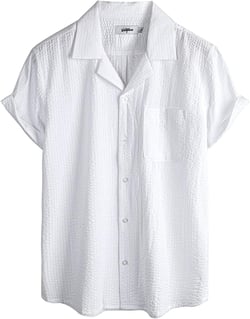 VATPAVE Mens Striped Summer Shirt Casual Button Down Short Sleeve Beach Shirts Cotton Linen Shirts for Men XX-Large White
