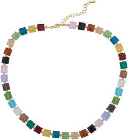 Choker Necklace for Women Multi-Colored Glass Crystals Beads Rainbow Strand Necklace Brass Plated 18K Gold Adjustable Length Trendy Gift