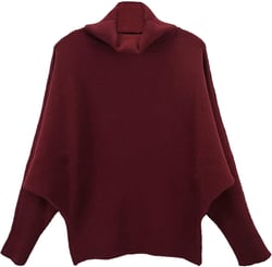 GABERLY Turtleneck Batwing Sleeves Dolman Knitted Oversized Sweaters and Pullovers Tops for Women One Size Burgundy