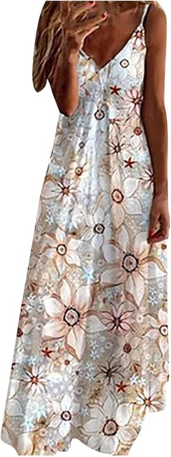 Maxi Dress for Women Beach Vacation Flower Print Long Dress Sexy V Neck Sling Hawaiian Dress Plus Size Dresses