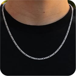 BAYLAY Figaro Gold necklace for Men - 18K Gold Plated Stainless Steel Chains Necklace Sliver Figaro Link Chain for Men Gold Chain Necklace 16-24 Inches Figaro Chain Necklace for Men Jewelry Gifts 18 Silver