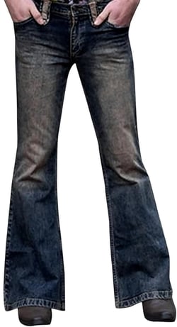 Men Vintage Patchwork Bell Bottom Jeans Classic Retro Disco Flared Leg Denim Pants Wide Leg Jean Pants 60s 70s (Small,Blue E)