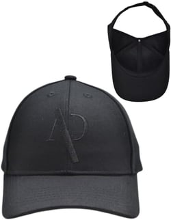 FIT BY A.D. Backless Baseball Cap, Satin Lined Cap for Men and Women All Black Buckle
