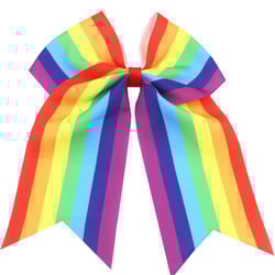 Women Girls Hair Bows Elastic Hair Tie Kids Teens Ribbon Large Cheer Bow Hair Band Ponytail Holder (Rainbow Stripe)