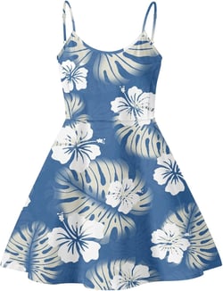 Cozeyat Blue Hawaiian Flower Print Backless Sundress for Women Girls Casual Tops Size 2XL,Women Girls Spaghetti Strap Swing Sling Sundress Beachwears