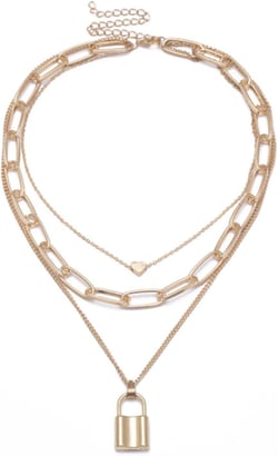 ONLYJUMP Stacked Lock Necklaces for Women Black Lock Chains Heart Grunge Layered Necklace Chunky Necklaces Stylish Minimalist Pendant Lock Necklace Gold