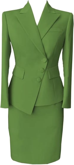 Women's 2 Piece Skirt Suit Lady Business Blazer Set Long Sleeve Slim Fit Jacket and Pencil Skirt Olive Green 6