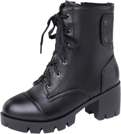 BIGTREE Combat Boots For Women Platform Chunky Block Heel Lace-Up Side Zipper Ankle Booties Black 9 US