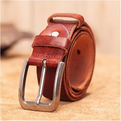 First Layer Cowhide Hand-Stitched Old Vintage Belt Men's Pants Belt pin Buckle Leather Belt Men(D,120cm)