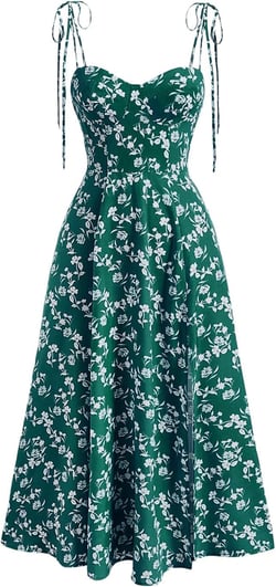Milumia Women's Tie Shoulder Floral Print Cami Dress Split Flare Hem Summer Midi Dress X-Small Green