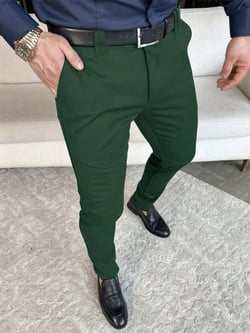 Manfinity Mode Men's Solid Color Straight Leg Casual Office Pants