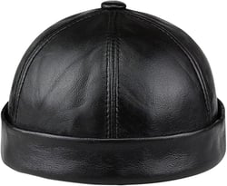 Leather Brimless Hats for Men for Streetwear, Sports, and Casual Look,Retro Brimless Hat Essential Fashion Items,Black