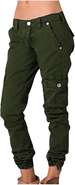Casual Cargo Pants for Women Summer Low Waisted Tapered Pants Comfortable High Elastic Slacks with Pockets(Plus Size) 3X-Large Army Green