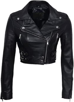 Women Cropped Style Asymmetrical Biker Leather Jacket - Café Racer Real Leather Jacket - Short Body Long Sleeve Jacket 3X-Large Chic Black