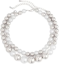 Chunky Bead Choker Necklaces for Women, Dainty Big Beaded Faux Pearl Choker Necklaces Jewelry for Women Gifts Double pearl and silver bead necklace