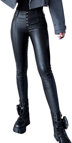 sedmoda Women Sexy Faux Leather Leggings High Waisted Button Stretchy Back Pockets PU Leather Pants Black, Small