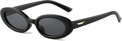Retro Oval Sunglasses for Women 90s Vintage Womens Tiny Small Oval Glasses Fashion Black Cat Eye Shades (Black/Grey) A1 Black/Grey